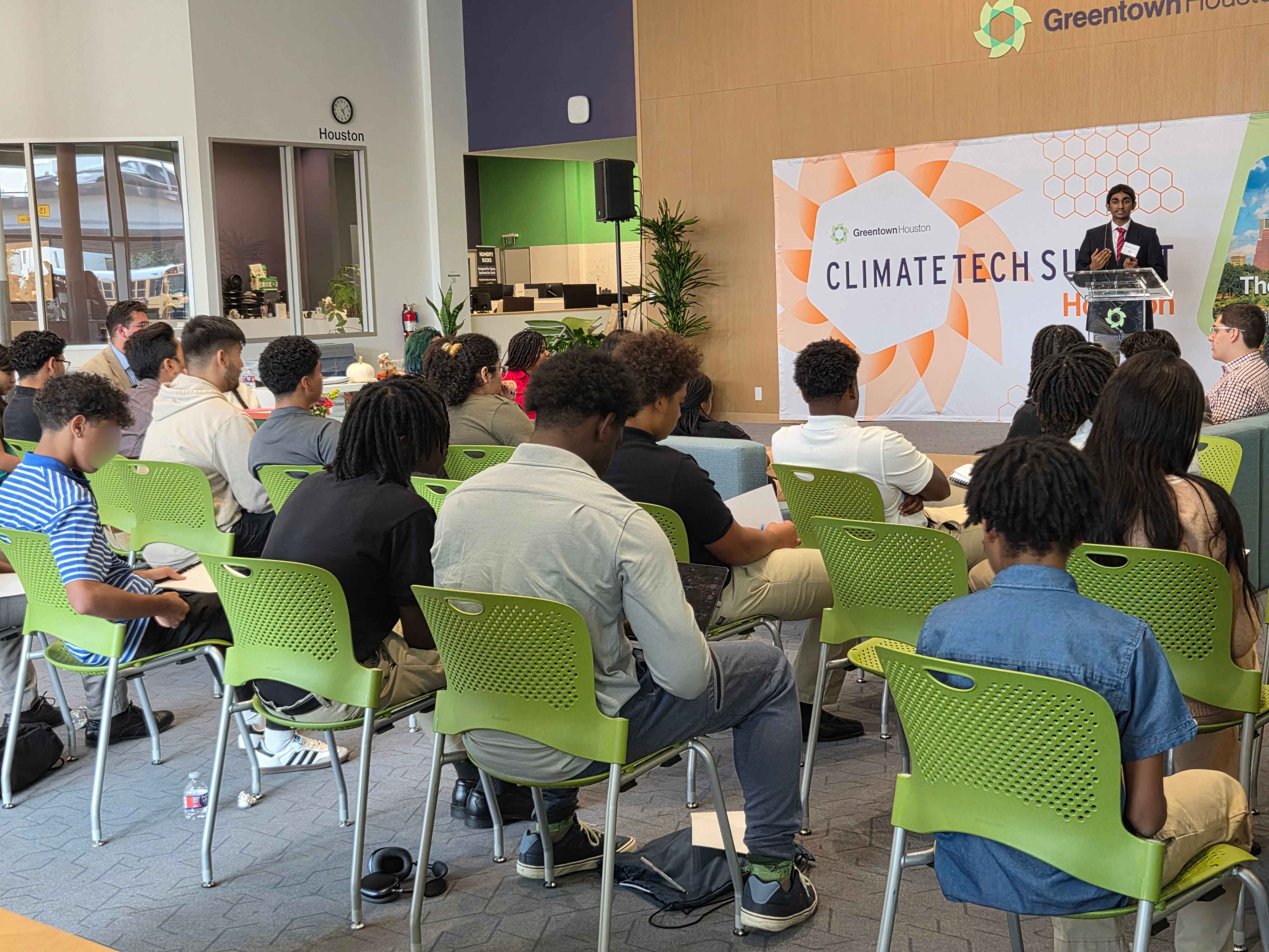 Students engaged in ClimateTech Summit session at Greentown Houston